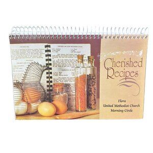 Vintage Cherished Recipes Cookbook Flora United Methodist Church Spiral Wire MS